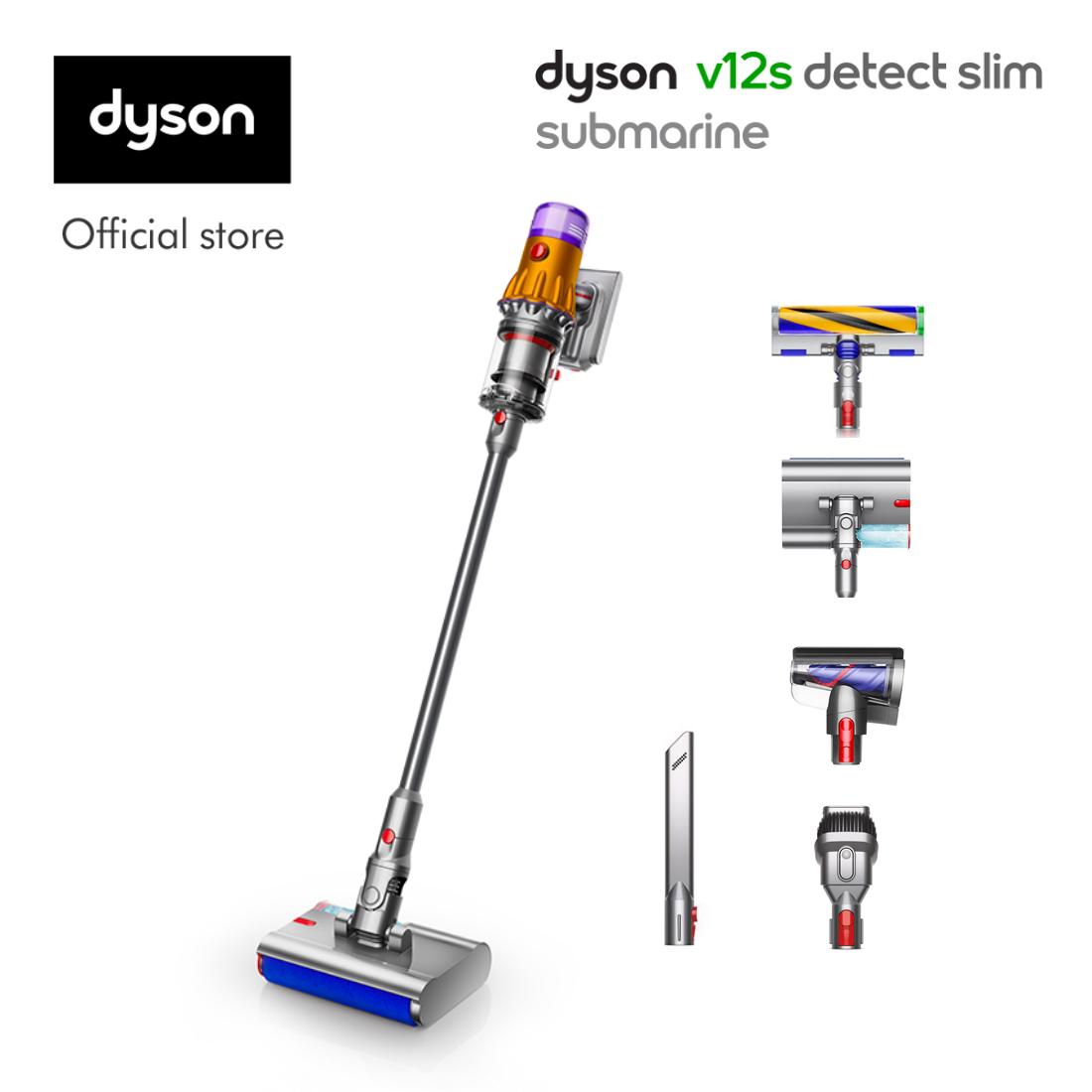 Dyson V12 Detect Slim Submarine Silver/Yellow Vacuum Cleaner 485350-01 (485350-01)