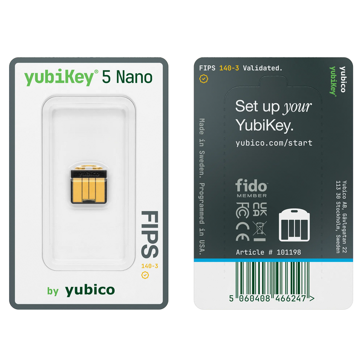 Yubico YubiKey 5 Nano FIPS 140-3 USB-A Network security 5060408466247