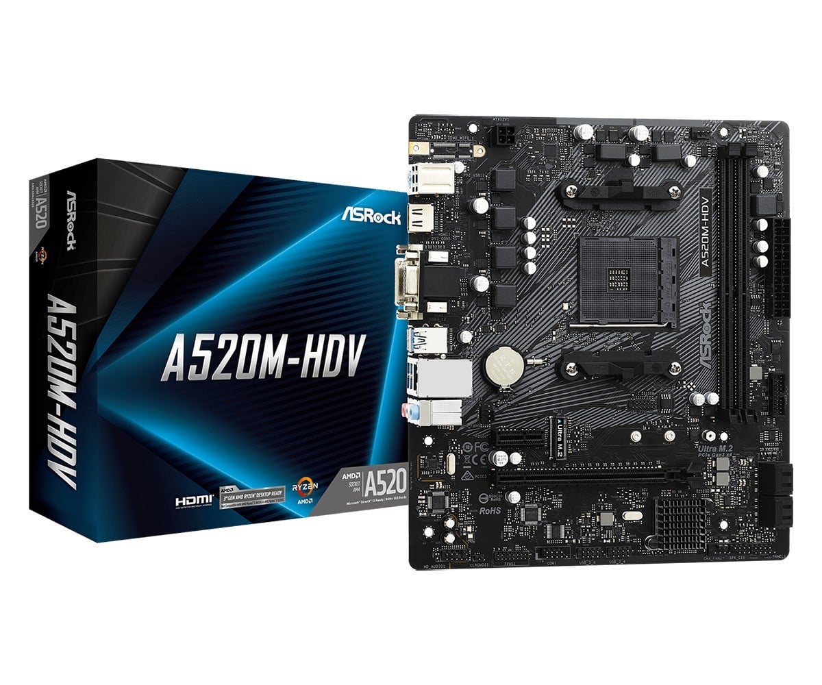 ASRock A520M-Hdv/AMD A520M SATA3/M.2 ATX Motherboard 90-MXBE50-A0UAYZ (90-MXBE50-A0UAYZ)