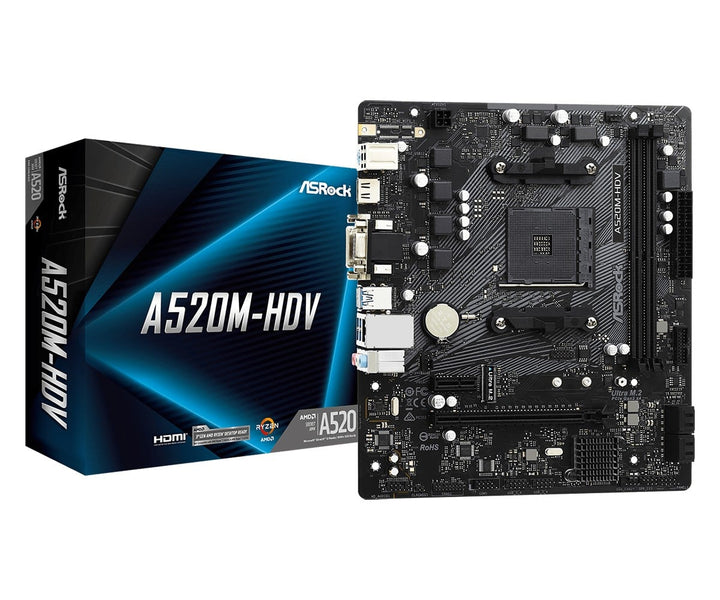 ASRock A520M-Hdv/AMD A520M SATA3/M.2 ATX Motherboard 90-MXBE50-A0UAYZ