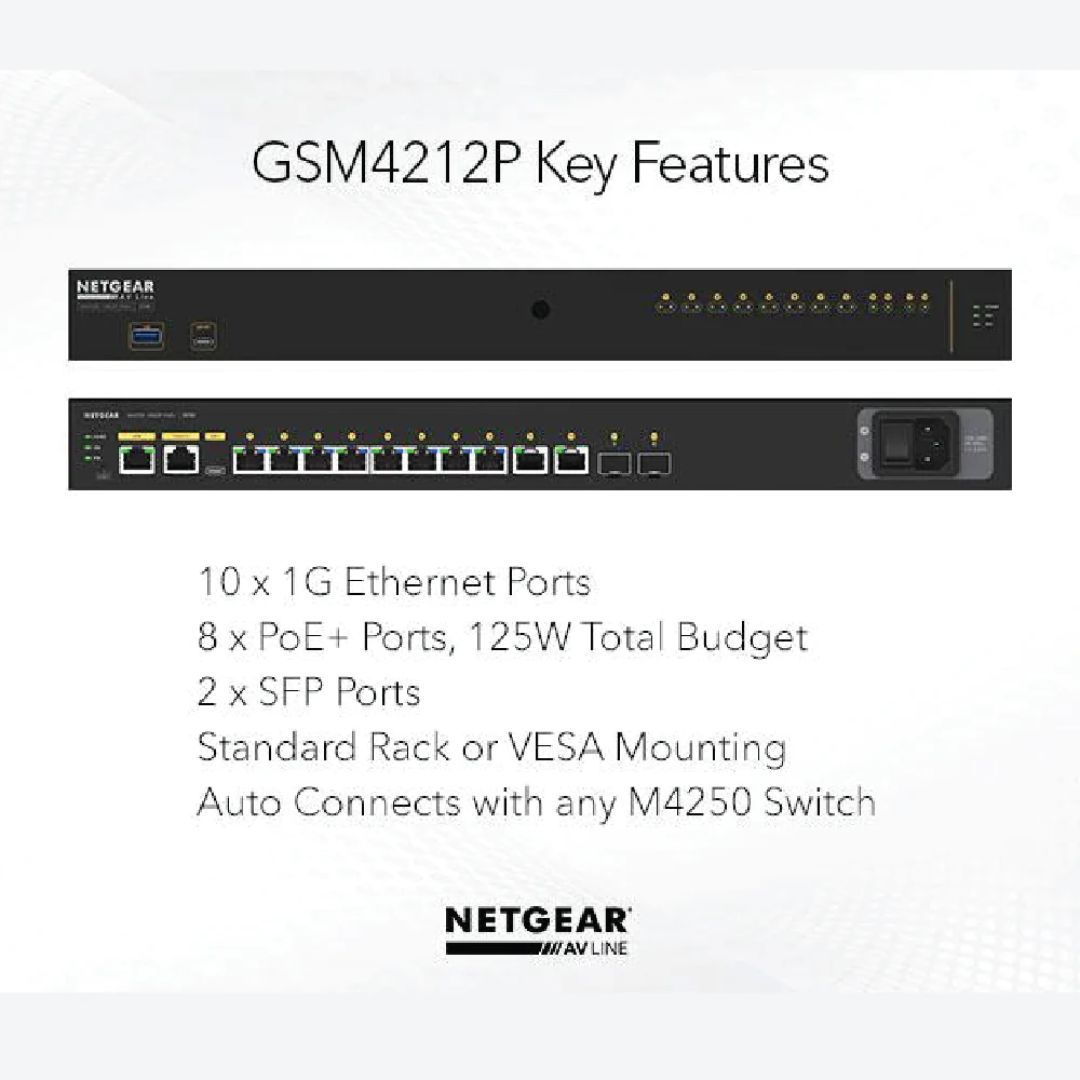 Netgear AV Line M4250-10G2F-PoE+ Ethernet Switch GSM4212P-100EUS (GSM4212P-100EUS)