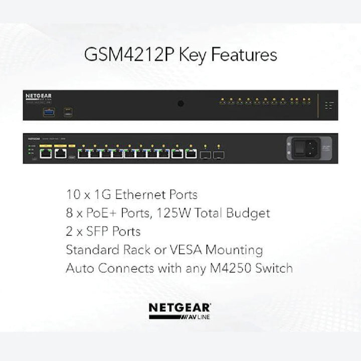 Netgear AV Line M4250-10G2F-PoE+ Ethernet Switch GSM4212P-100EUS