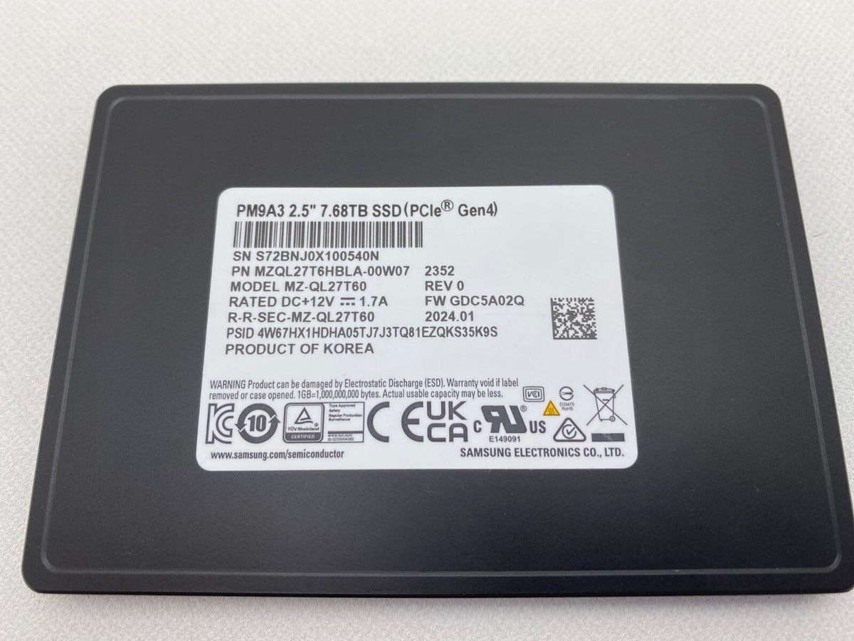 Samsung PM9A3 MZQL27T6HBLA 7.68TB 2.5" PCIe 4.0 SSD MZQL27T6HBLA-00A07 (MZQL27T6HBLA-00A07)