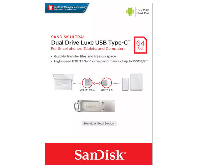 SanDisk Ultra Dual Drive Luxe USB 64GB USB Flash Drive SDDDC4-064G-G46